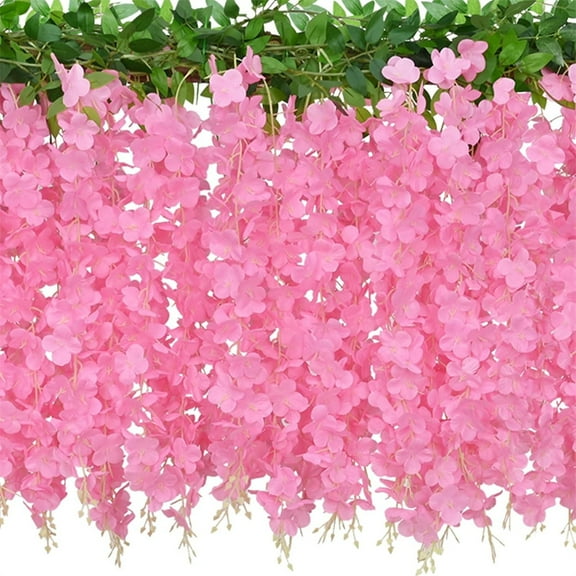 Artificial Wisteria Flower Vines Garland,12 Pcs Flower Strings for Home Decor and Wedding Party Decorations,Fake Hanging Flowers for Wall Decoration,Topboutique Silk Wisteria Flowers,Pink