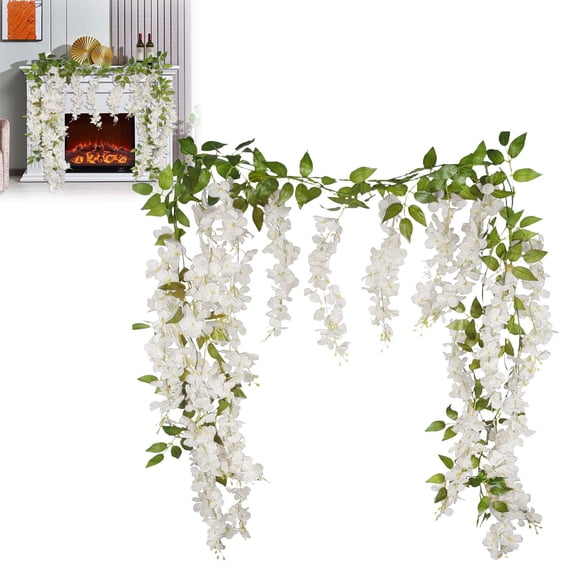 Artificial Wisteria Hanging Flowers, 6Ft Artificial Wisteria Garland, Hanging Wisteria Flower Vines Rattan, Reusable Flowers String for Wedding Arch Party Garden Home Decor, White