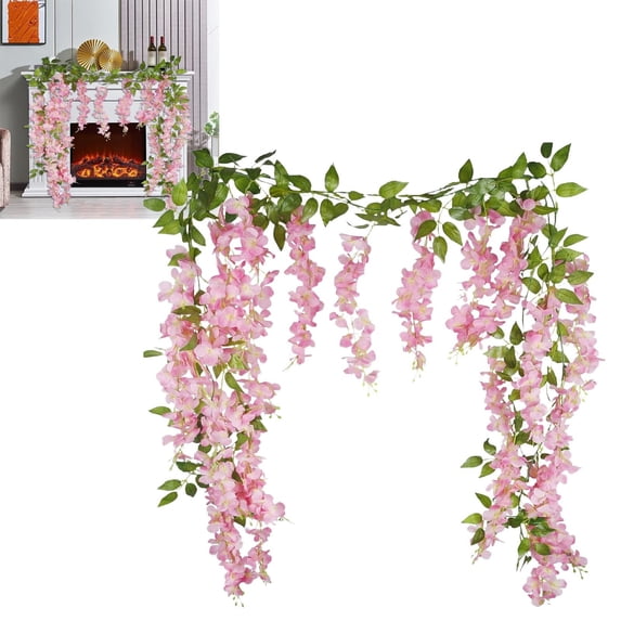 Artificial Wisteria Hanging Flowers, 6Ft Artificial Wisteria Garland, Hanging Wisteria Flower Vines Rattan, Reusable Flowers String for Wedding Arch Party Garden Home Decor, Pink