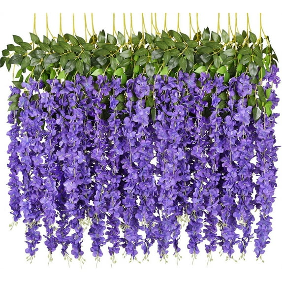 Artificial Wisteria Hanging Flowers,Fake Wisteria Flower Vines Garland for Garden and Wall Decoration,3.6 Feet Wisteria Vines Garland for Home and Wedding Party Decorations,12 Pcs,Purple