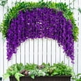 thumbnail image 1 of Artificial Wisteria Hanging Garland Fake Vines Decor Wedding Home Floral Arrangement - Dark Purple Vine for Ceiling Wall Party Decoration(Dark Purple), 1 of 6