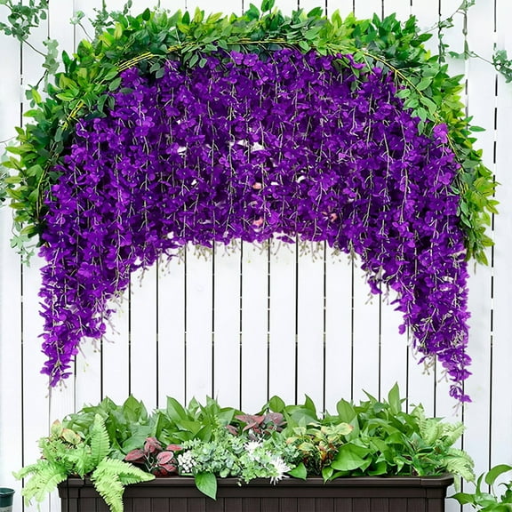 Artificial Wisteria Hanging Garland Fake Vines Decor Wedding Home Floral Arrangement - Dark Purple Vine for Ceiling Wall Party Decoration(Dark Purple)