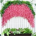 thumbnail image 1 of Artificial Wisteria Hanging Garland Fake Vines Decor Wedding Home Floral Arrangement - Dark Purple Vine for Ceiling Wall Party Decoration(Dark Pink), 1 of 6