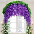 thumbnail image 1 of Artificial Wisteria Hanging Garland Fake Vines Decor Wedding Home Floral Arrangement - Dark Purple Vine for Ceiling Wall Party Decoration(Purple), 1 of 6