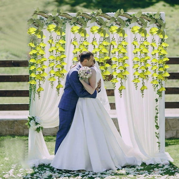 Artificial Wisteria Vine Garland, 4.43ft Fake Bellflowers Hanging Silk Flowers String, Wedding Party Backdrop Decor, Home Indoor Outdoor Garden Wall Rattan Decoration