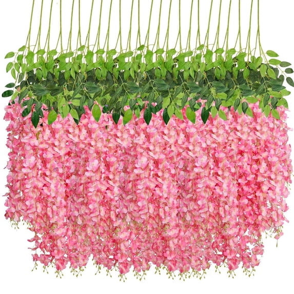Artificial Wisteria Vine Garlands, Fake Purple Flower Hanging Decor for Wedding Party Home Garden Wall Arch 12pcs
