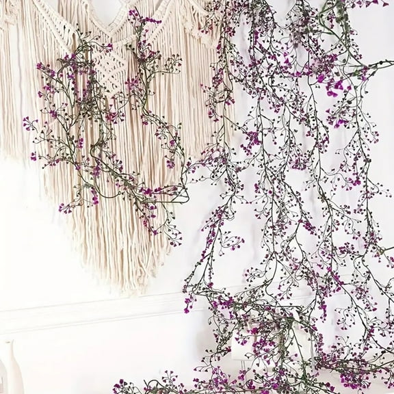 Artificial Wisteria Vine | Simulation Rattan Hanging Decor | 180 cm Purple Faux Floral | Durable Plastic Lifelike Blooms & Leaf Veins | Lightweight | Indoor Outdoor Display | 1 Piece