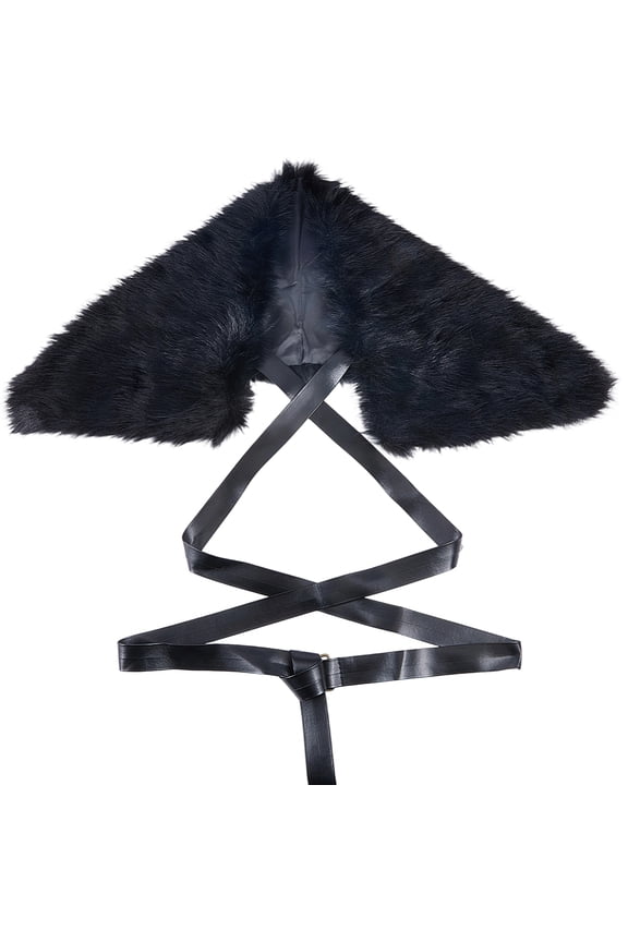 Artificial Wool Shawls with Imitation Leather Belts Black 910x310x45mm