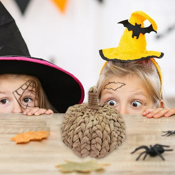 Artificial Woven Pumpkin Decor Set, Handcrafted Straw Thanksgiving and Halloween Display, Rustic Fall Table Centerpiece, Farmhouse Window Decoration, Reusable Fiber Crafts for Home Decor