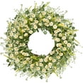 thumbnail image 1 of Artificial Yellow Daisy Wreath with Green Eucalyptus Leaves and Lavender Spring Summer Wreath for Front Door Wall Decor, 1 of 8