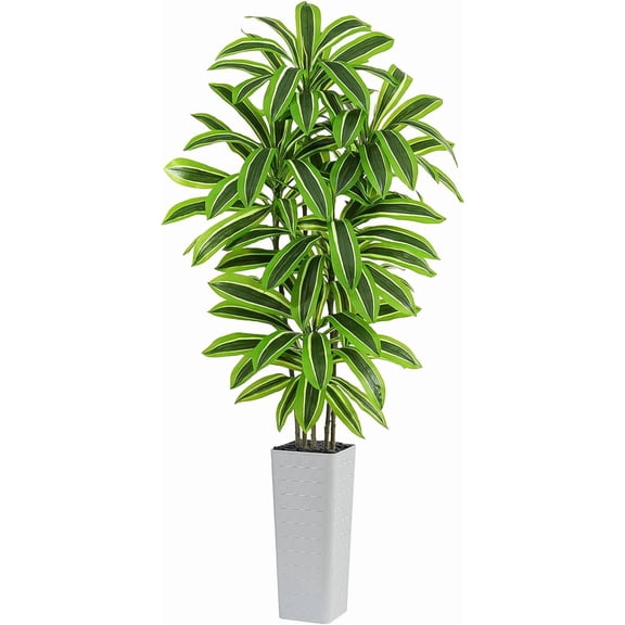 Artificial Yellow Dracaena Tree - 7FT Tall Fake Plants with White Planter Indoor Floor Plant in Pot Large Tropical Yucca Potted for Home Office Living Room Decor