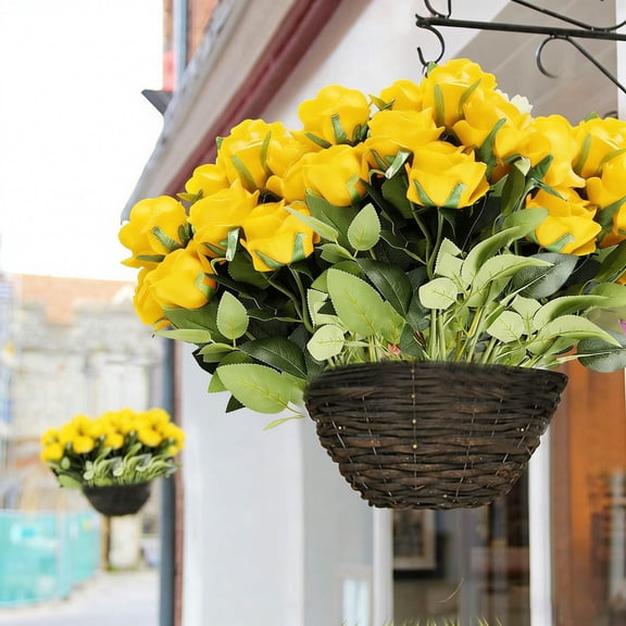 Artificial Yellow Roses Spring Silk Flowers 15Pcs UV Resistant Outdoor Flowers for Hanging Planter Wedding Home Decor