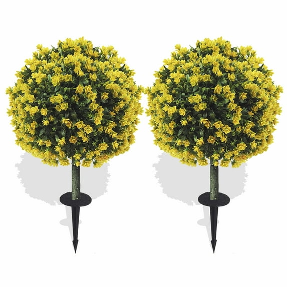 Yellow Artificial Flower Ground Stakes (2-Pack) - Durable UV-Protected Outdoor Planter Decor