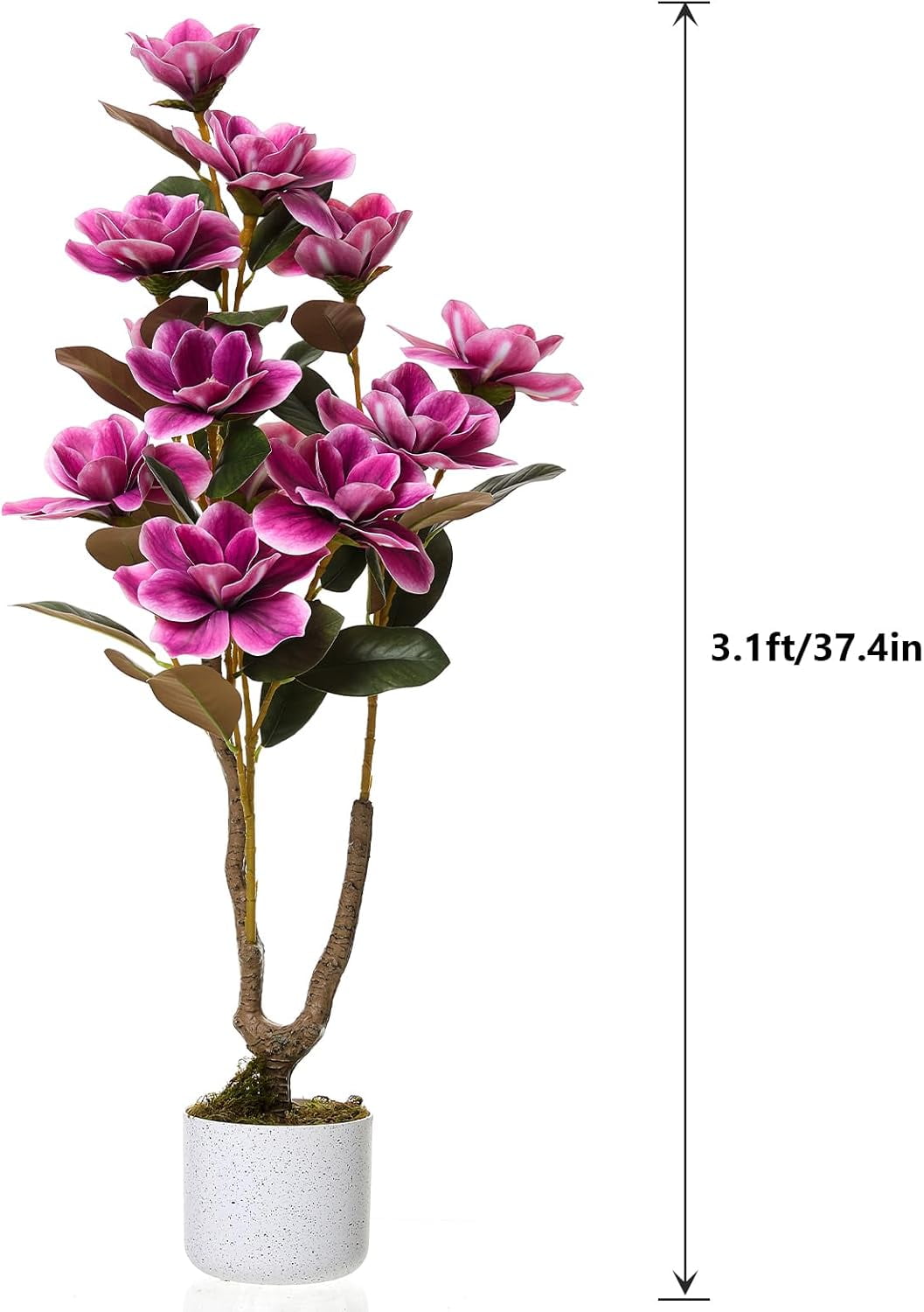 Artificial Yulan Tree Orchid Flowers Plant, 37.4inch Faux Magnolia Tree with Lifelike Floral Leaves Dried Moss Fake Potted Flowers Trees for Indoor Home Wedding Table Decor Pink