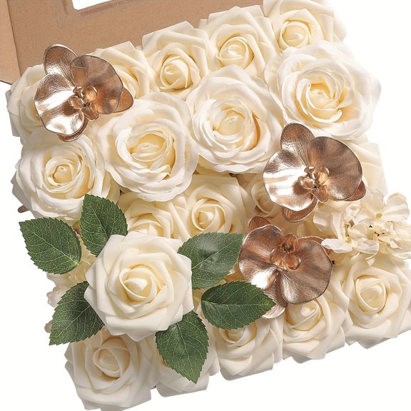 Artificial artificial dahlia and rose clusters with stems are suitable for DIY bridal bouquets, home decoration, cake decoration, flower arrangement, garden, vase, and garland making