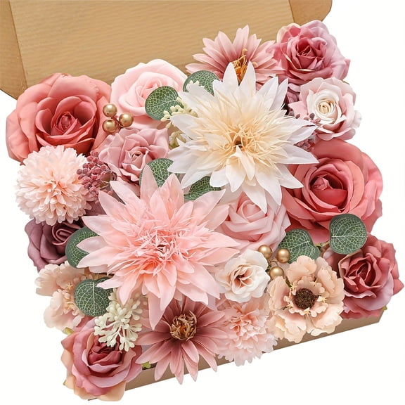 Artificial artificial dahlia and rose clusters with stems are suitable for DIY bridal bouquets, home decoration, cake decoration, flower arrangement, garden, vase, and garland making