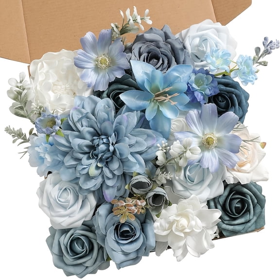 Artificial artificial dahlia and rose clusters with stems are suitable for DIY bridal bouquets, home decoration, cake decoration, flower arrangement, garden, vase, and garland making