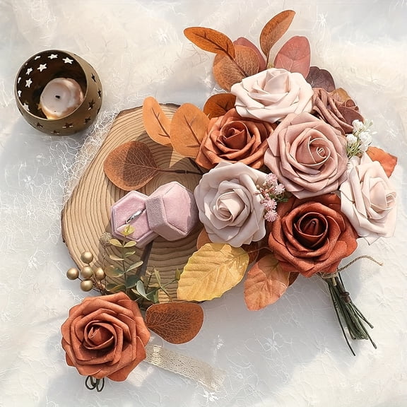 Artificial artificial dahlia and rose clusters with stems are suitable for DIY bridal bouquets, home decoration, cake decoration, flower arrangement, garden, vase, and garland making