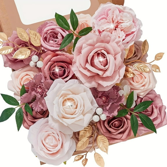 Artificial artificial dahlia and rose clusters with stems are suitable for DIY bridal bouquets, home decoration, cake decoration, flower arrangement, garden, vase, and garland making