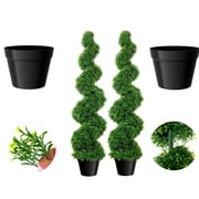 Artificial boxwood spiral-shaped trees, 2-pack of artificial evergreen plants, no-pruning potted greenery, suitable for front porches and living rooms