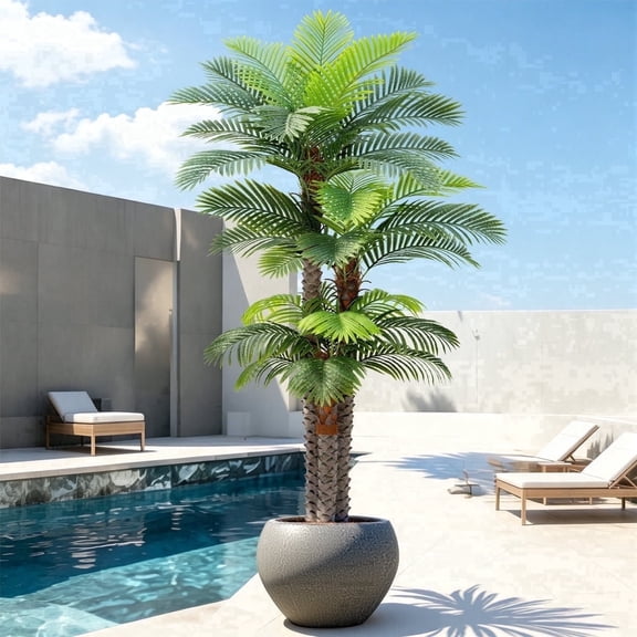 9ft Tall Triple Trunk Coconut Palm Large Artificial Coconut Tree, Faux Fake Silk Coconut Plants for Outside Big House Living Room Patio Pool Home Office Living Room Yard 1 Pack