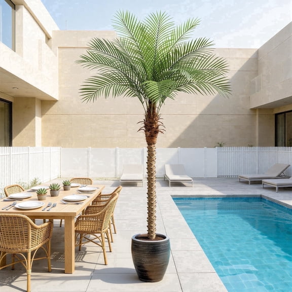 7ft Tall Artificial Phoenix Palm Tree Tall Artificial Palm Trees with 15 Adjustable Leaves,Faux Phoenix Palm Plants for Outside Patio Pool Home Office Living Room Yard (1Pcs, 7ft)