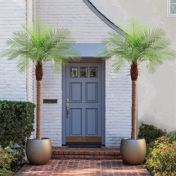 8ft Artificial Phoenix Palm Tree, Tall Faux Palm Plant with 18 Adjustable Leaves, Perfect for Outside Patio, Poolside, Home Office, Living Room, Yard Decor – 2 Pack