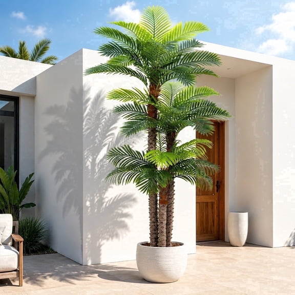 10ft Tall Triple Trunk Coconut Palm Large Artificial Coconut Tree, Faux Fake Silk Coconut Plants for Outside Big House Living Room Patio Pool Home Office Living Room Yard 1 Pack