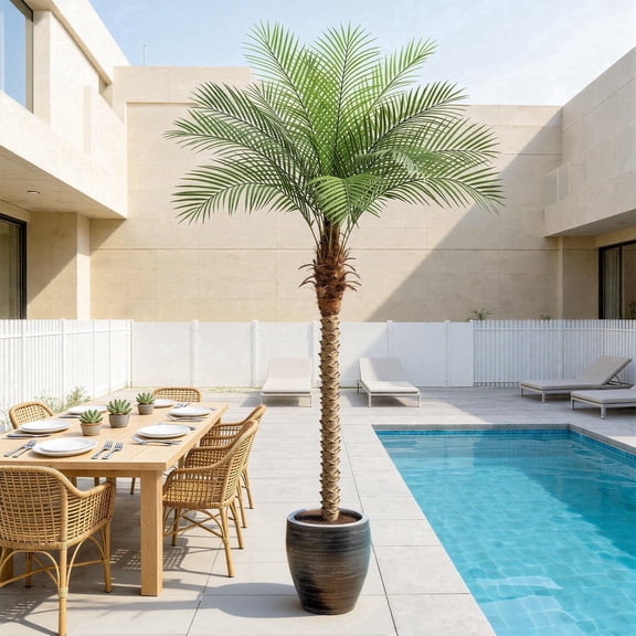7ft Artificial Phoenix Palm Tree Tall Artificial Palm Trees with 15 Adjustable Leaves,Faux Phoenix Palm Plants for Outside Patio Pool Home Office Living Room Yard (1Pcs, 7ft)