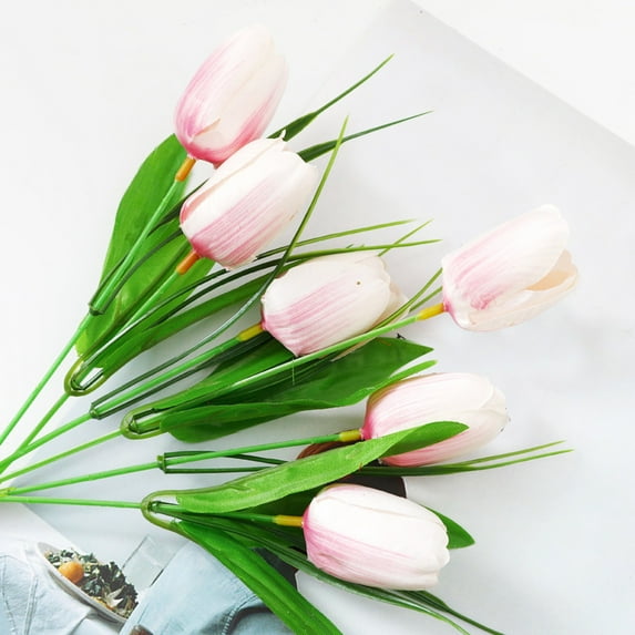 Artificial decorative flowers Multicolor Tulips Artificial Flowers Real Touch Tulips Realistic Tulip Bouquet Tulip Bulbs Six Headed Tulip Artificial Decorative Flower 12.2 Inch (1Pcs)