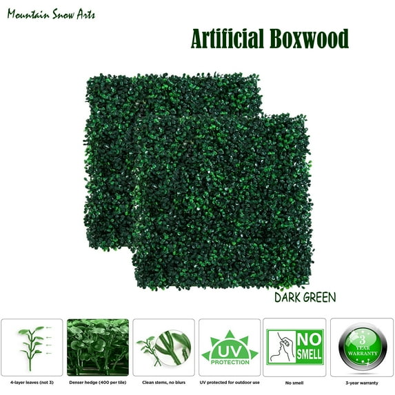 Artificial decorative hedge board, boxwood resistant, outdoor/indoor, privacy fence screen, garden fence, green wall home decoration, wedding, veneer decoration, backyard,(Dark Green)20 "x 20" 1Pc