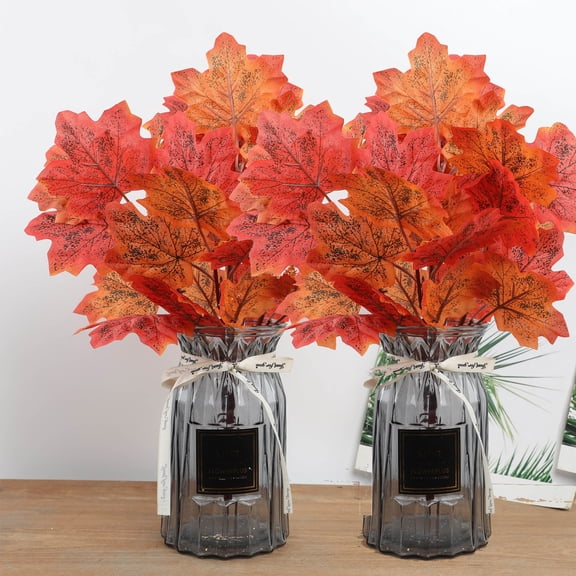 Artificial fall leaves, Fall Decor Indoor in Vase, Artificial 2Pcs Fake Leaf Branches Decoration, Fall Faux Foliage for Home Kitchen Farmhouse Thanksgiving Harvest Fireplace(Red)
