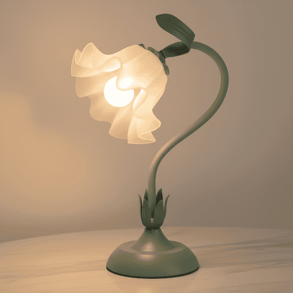 Artificial Flower Table Lamp, Gooseneck Desk Lamp, Green Floral Design; Compatible with All E26 Sockets; Suitable for Bedrooms, Studies, and Living Rooms (Bulb Not Included).
