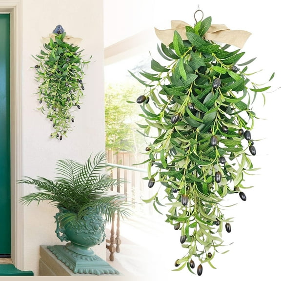 Artificial flowers,Artificial Olive Teardrop Faux Green Olive Garland Olive Easter Holiday With Bow Realistic Olive Home Wedding Arch Home Wall Garden Decorations