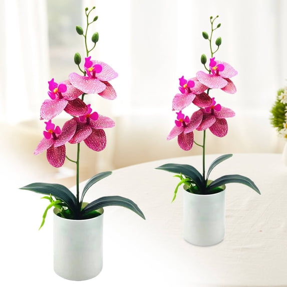 Artificial flowers,Artificial Orchid With Vase Flowers For Kitchen Table Centerpieces Large Orchid Phalaenopsis Orchid Plant Faux Flowers Indoor Room Decoration