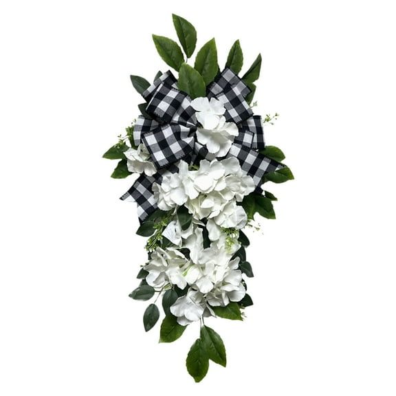 Artificial flowers,Artificial Spring Wreaths 24" Checked Bow Wreaths For Front Door Putside Spring Wreath For Indoor Home Wall Window Decor