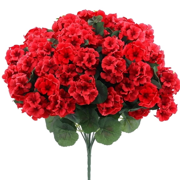 Artificial geraniums for outdoor decor, 6 pcs silk geranium flowers, UV resistant faux plants for garden, patio, porch, home, table centerpieces, red