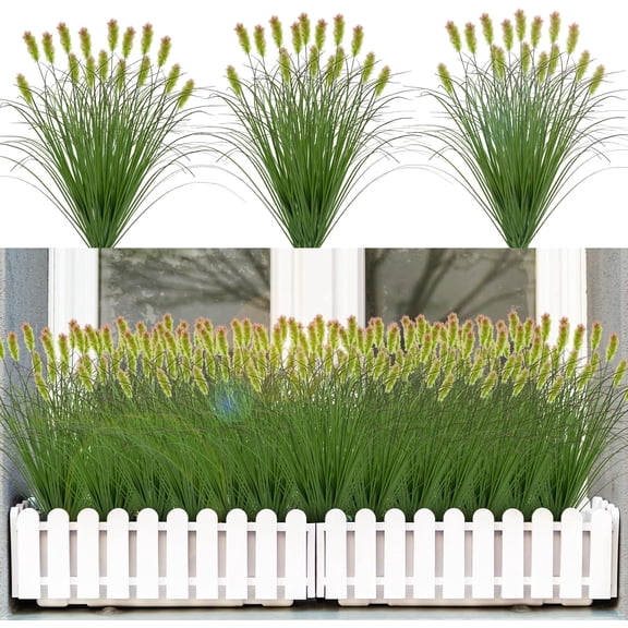 Artificial grass plants for outdoor use, 24 bunches of fake onion grass with plush fake shrubs, artificial green wheat seaweed, suitable for outdoor gardens, indoor homes, families,and office decorat