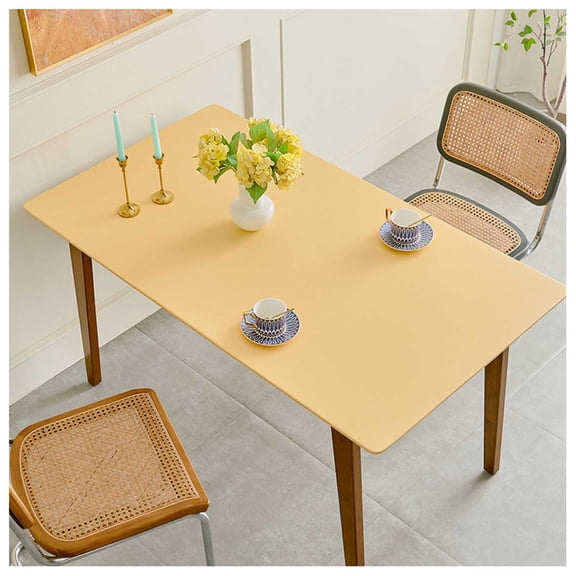 Artificial leather tablecloth with elastic edge, PU leather dining table underlay, table protection mat wipeable, weatherproof table cover for garden table, dining table, coffee table