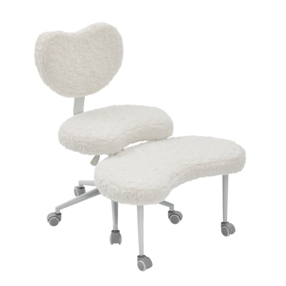 Ardescere Artificial Rabbit Hair Meditation Chair Plus, Cross Legged Desk Chair With Wheels and Adjustable Stool, ADHD Chair With Lumbar Support for Home Office, Beige, 1-Pack