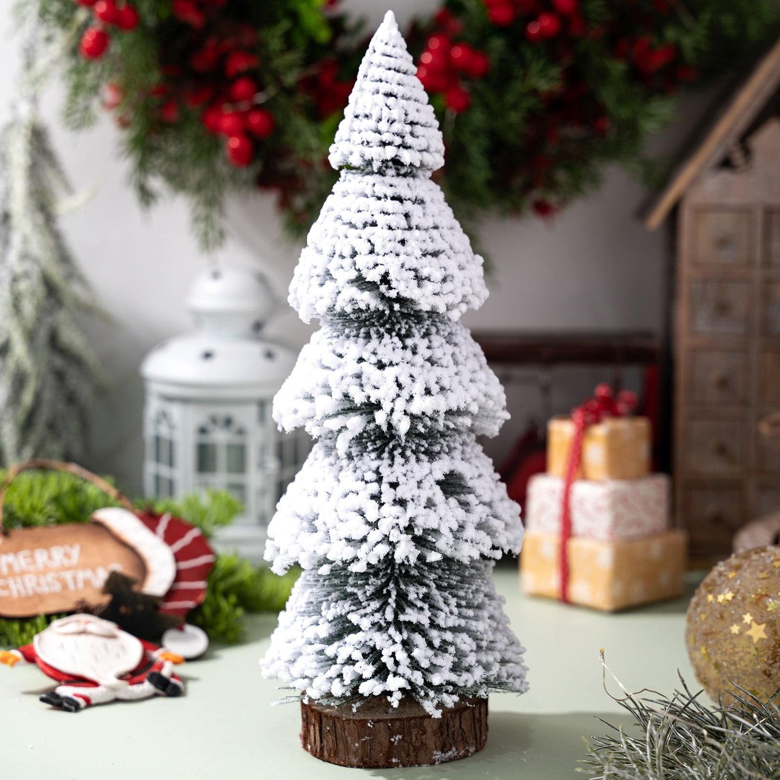 Artificial white Christmas tree, miniature Christmas tree with snow — free download