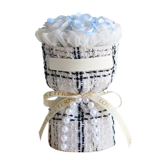 Artificiald Rose Mini Handheld Bouquet, Valentine's Day Birthday Gift for girlfriend Wedding Favor Companion Gift, Lifelike Flowers in Textured Wrapping with Pearl and Ribbon Details