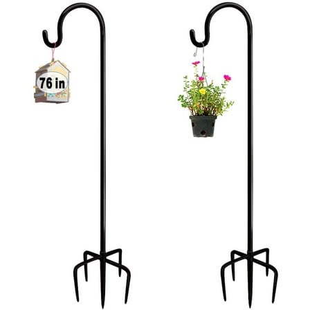 Artigarden 76" Outdoor Shepherd Hook with 5 Prong Base, Matte Black