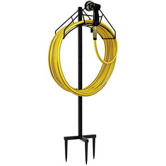 Artigarden Freestanding Garden Hose Holder Hanger, Heavy Duty Metal Water Hose Storage Stand Rack for Yard Lawn, Bright Black (Hose not Included)