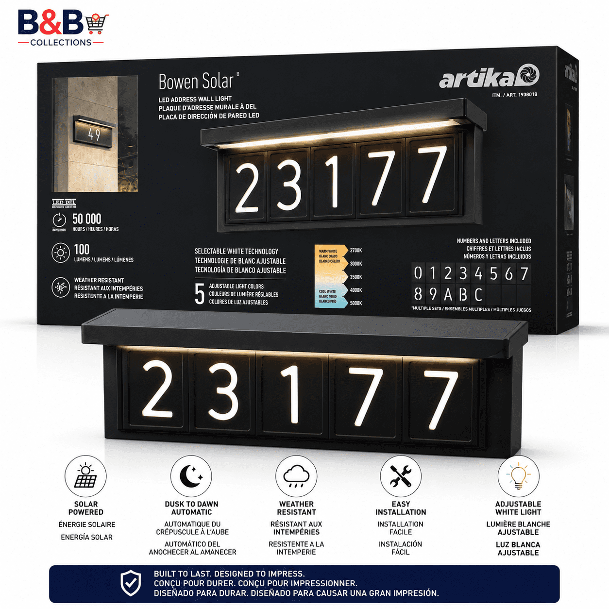 Artika Bowen Solar LED Address Wall Light with Illuminated House ...
