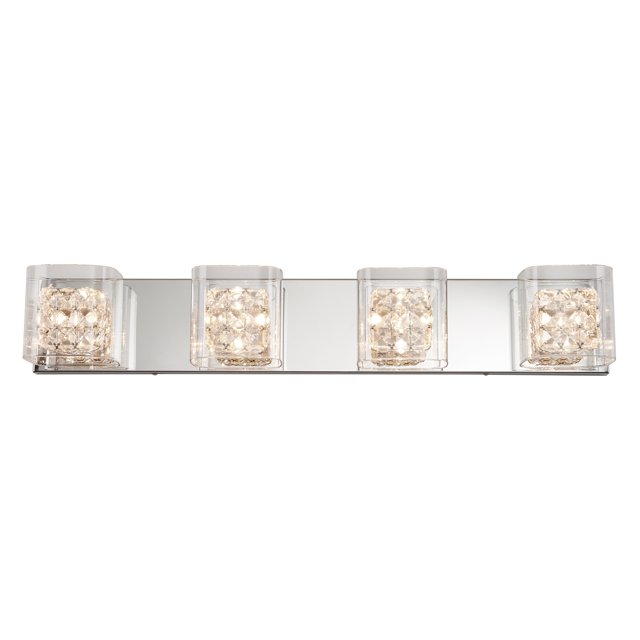 Artika Crystal Cube 4 Light Bathroom Vanity Light Fixture, Chrome