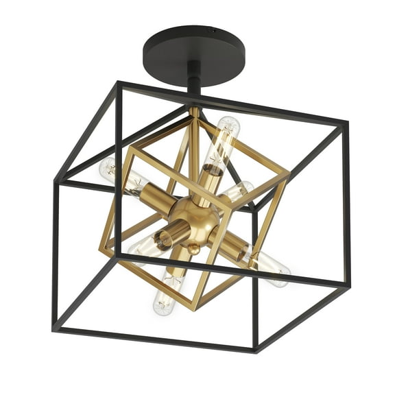 Artika Imperium 6 Lights Semi-Flush Mount Light Fixture Black and Gold