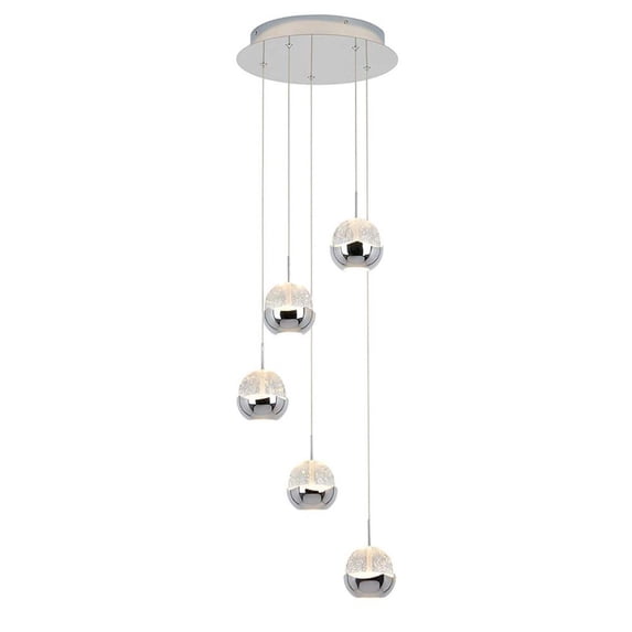 Artika Oracle 22-Watt 5 Light Chrome Modern Integrated LED Pendant Light Fixture for Dining Room or Kitchen