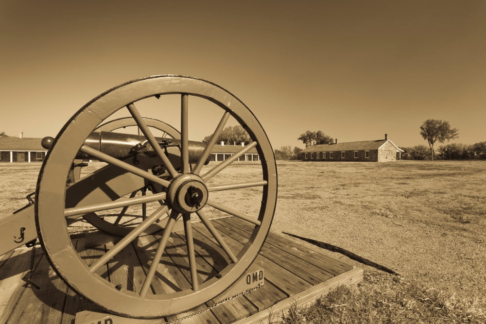 Artillery at Fort Larned National Historic Site Larned Pawnee County Kansas USA Canvas Art - Panoramic Images (18 x 24)