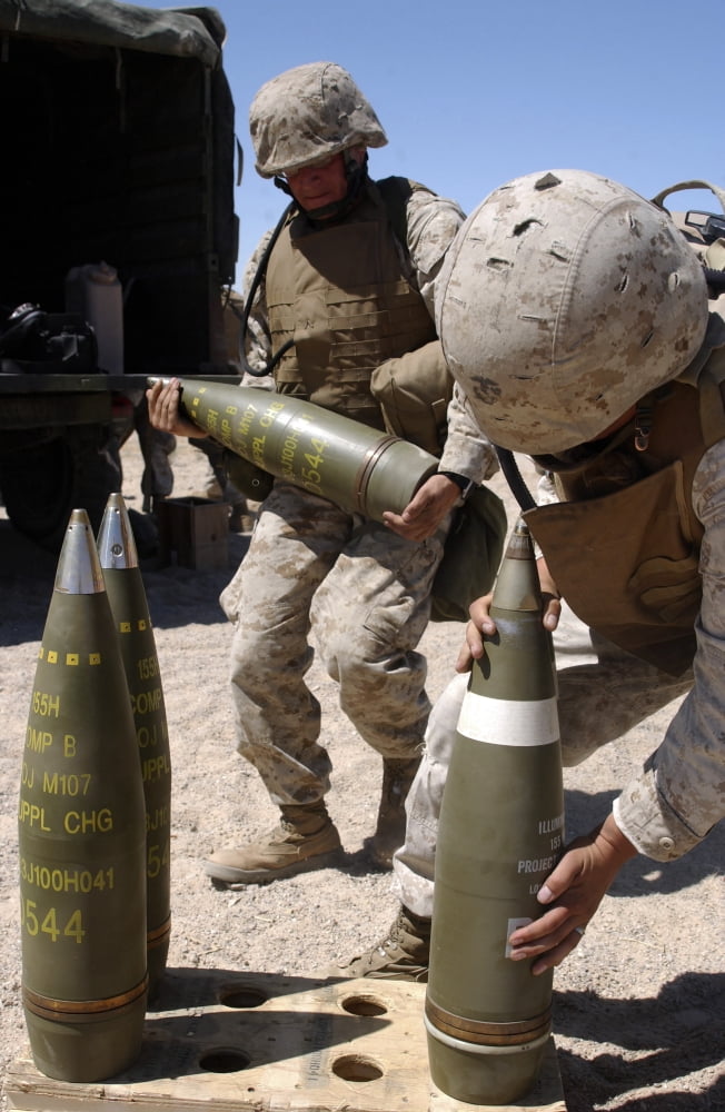 Artillerymen stage 155-millimeter rounds atop a wood crate Canvas Art - Stocktrek Images (22 x 34)